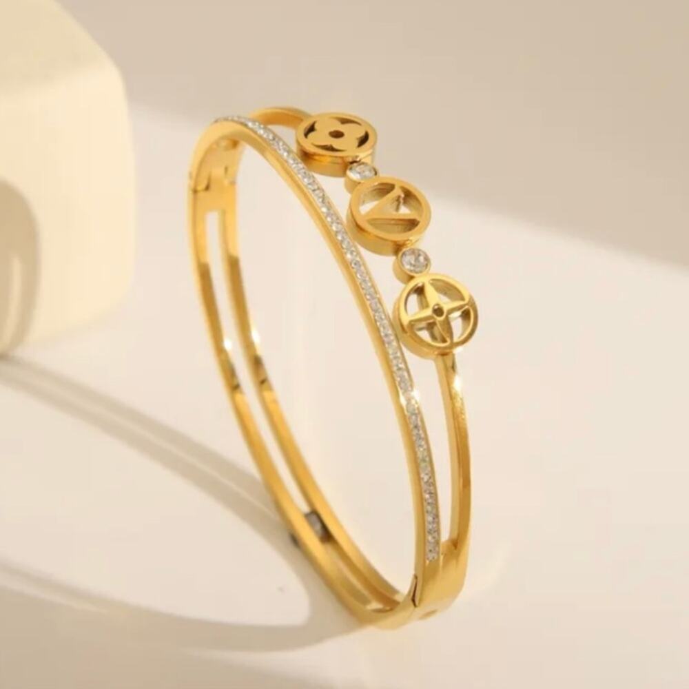 Designer Gold Plated Flower Leaf Bangle Bracelet